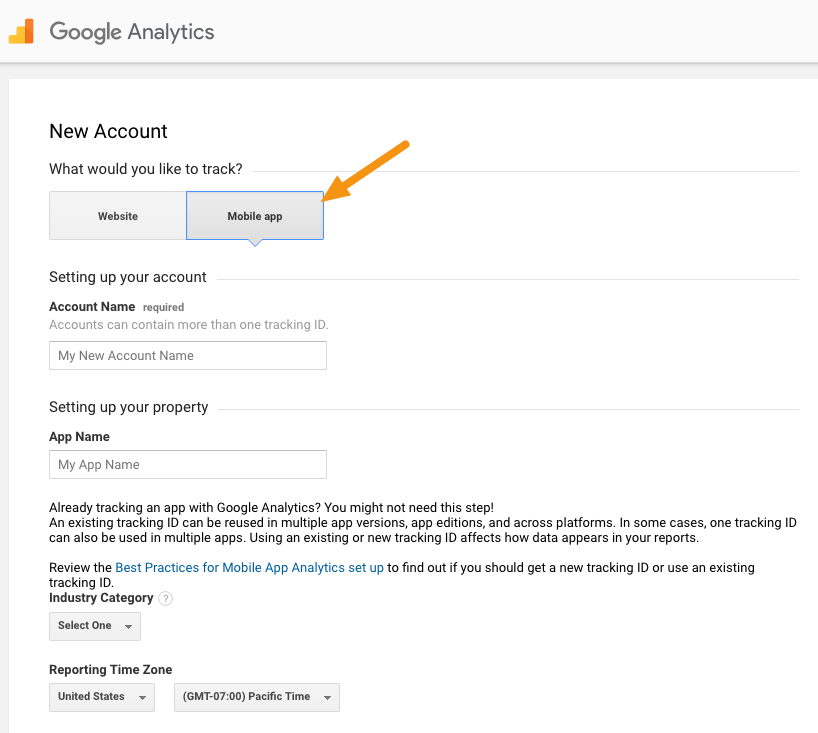 New account in google analytics