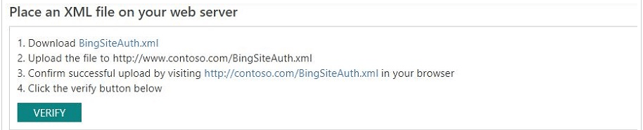 Bing verification of xml file 
