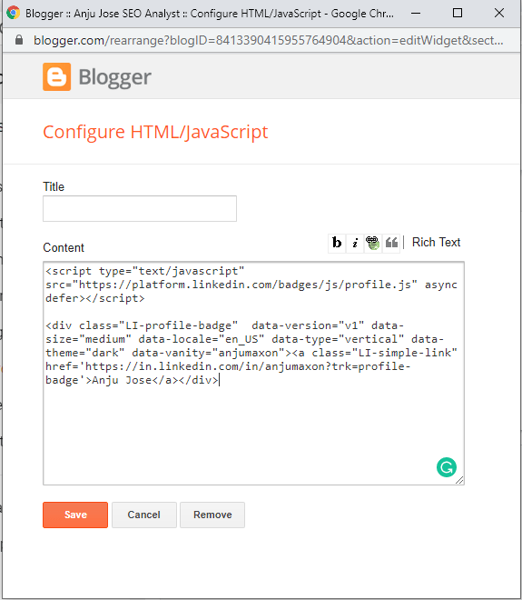 configure HTML/Javascript